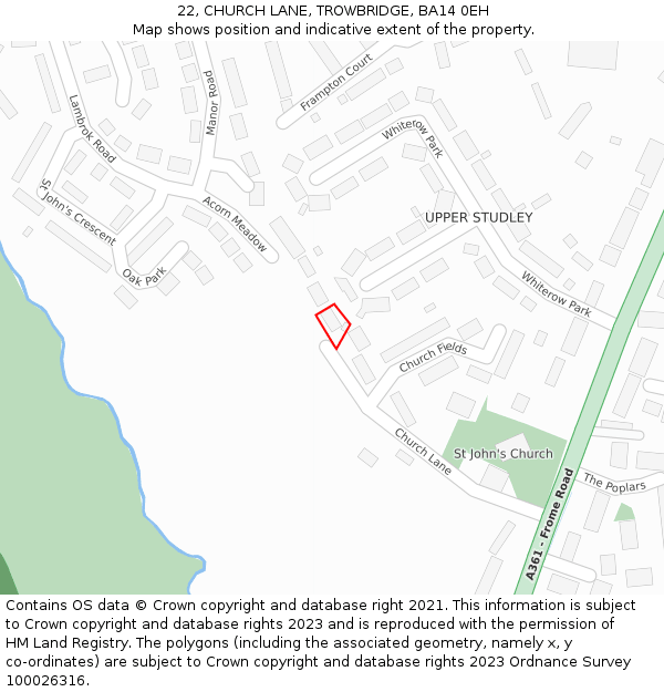 22, CHURCH LANE, TROWBRIDGE, BA14 0EH: Location map and indicative extent of plot