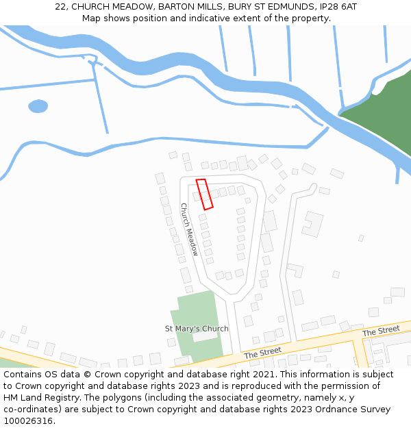 22, CHURCH MEADOW, BARTON MILLS, BURY ST EDMUNDS, IP28 6AT: Location map and indicative extent of plot