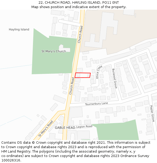 22, CHURCH ROAD, HAYLING ISLAND, PO11 0NT: Location map and indicative extent of plot