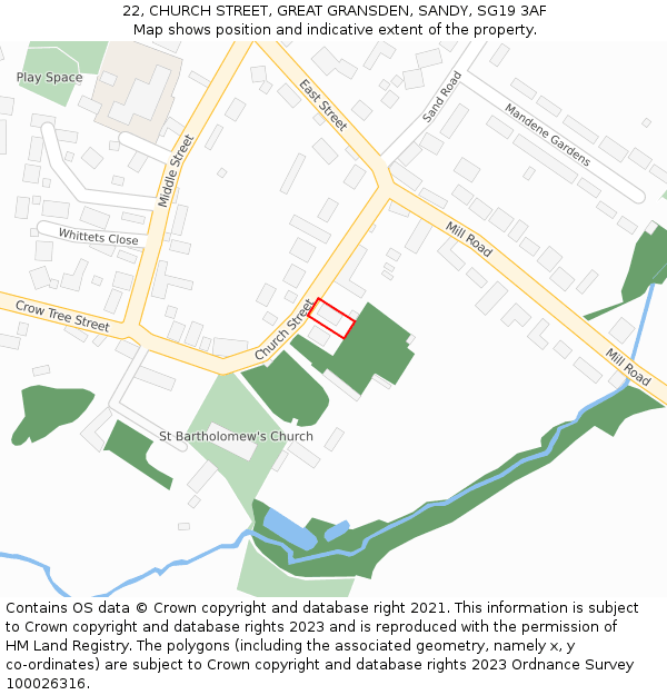 22, CHURCH STREET, GREAT GRANSDEN, SANDY, SG19 3AF: Location map and indicative extent of plot