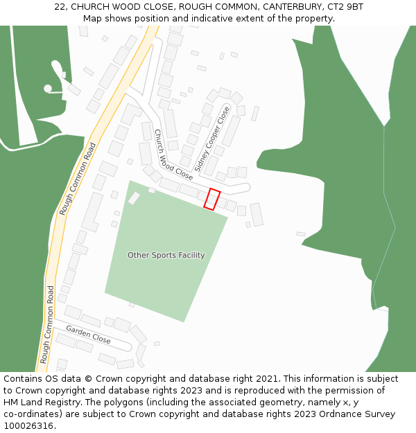 22, CHURCH WOOD CLOSE, ROUGH COMMON, CANTERBURY, CT2 9BT: Location map and indicative extent of plot