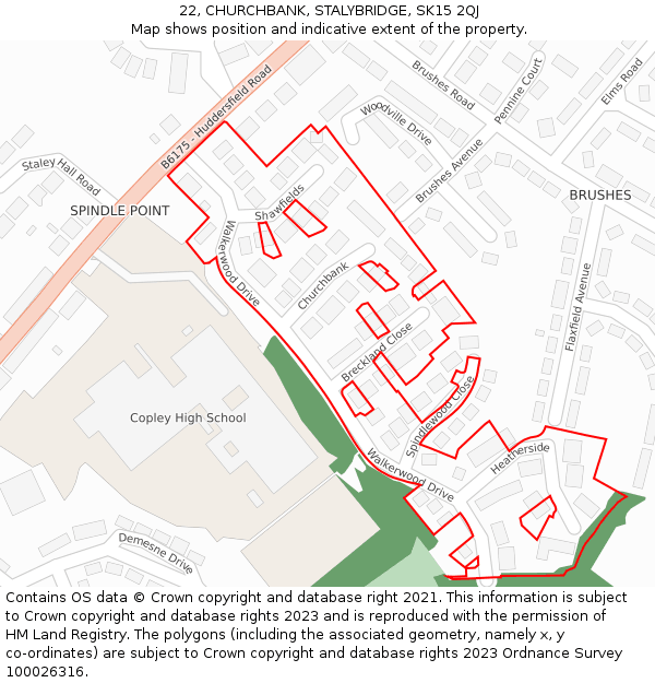 22, CHURCHBANK, STALYBRIDGE, SK15 2QJ: Location map and indicative extent of plot