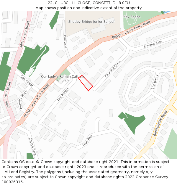 22, CHURCHILL CLOSE, CONSETT, DH8 0EU: Location map and indicative extent of plot