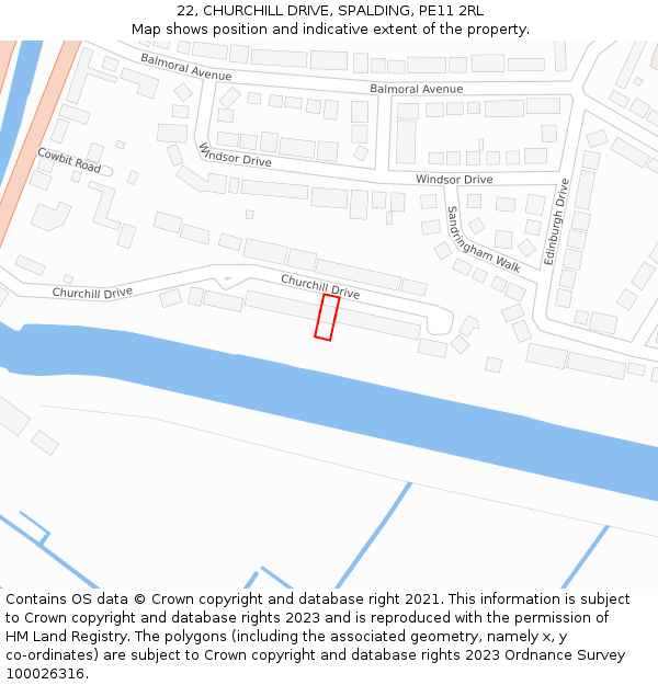 22, CHURCHILL DRIVE, SPALDING, PE11 2RL: Location map and indicative extent of plot