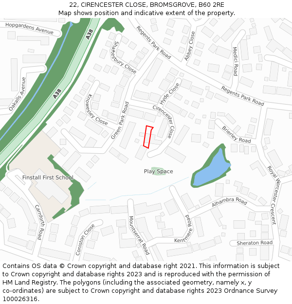 22, CIRENCESTER CLOSE, BROMSGROVE, B60 2RE: Location map and indicative extent of plot