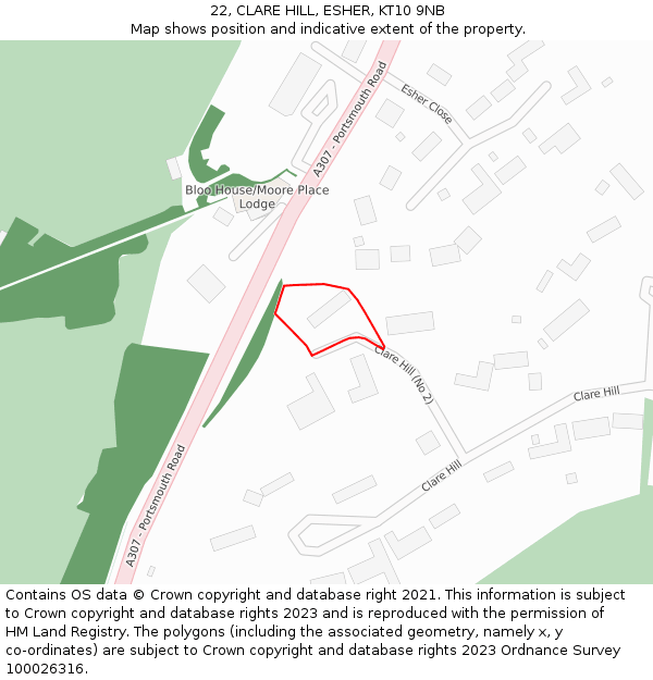 22, CLARE HILL, ESHER, KT10 9NB: Location map and indicative extent of plot