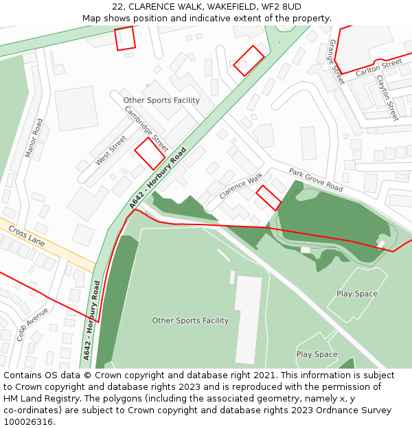 22, CLARENCE WALK, WAKEFIELD, WF2 8UD: Location map and indicative extent of plot