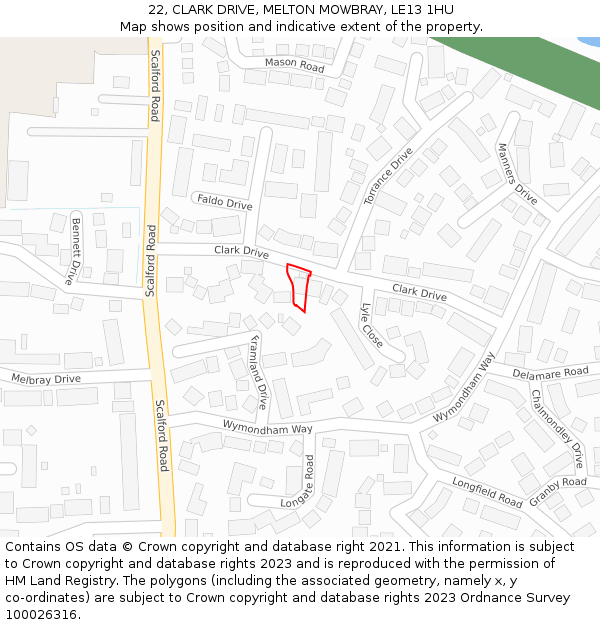 22, CLARK DRIVE, MELTON MOWBRAY, LE13 1HU: Location map and indicative extent of plot