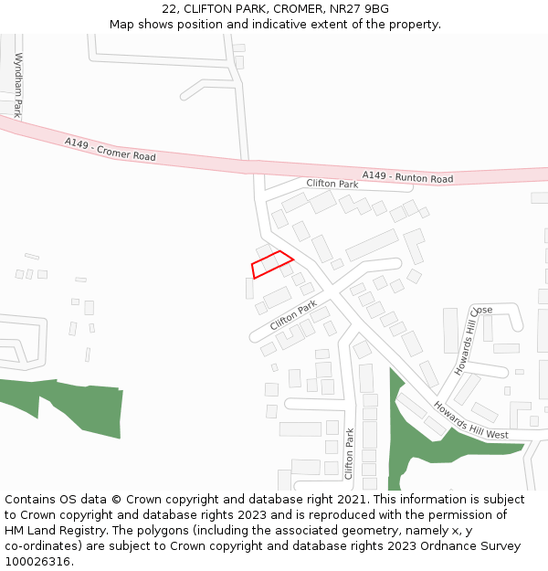 22, CLIFTON PARK, CROMER, NR27 9BG: Location map and indicative extent of plot