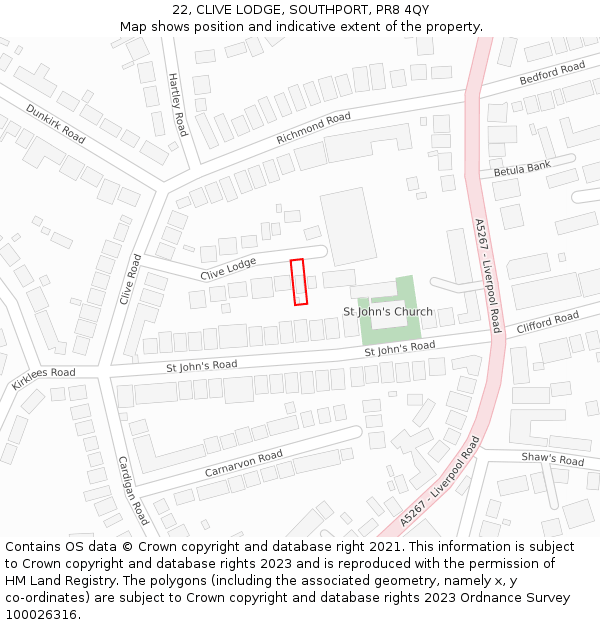 22, CLIVE LODGE, SOUTHPORT, PR8 4QY: Location map and indicative extent of plot