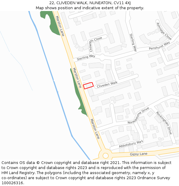 22, CLIVEDEN WALK, NUNEATON, CV11 4XJ: Location map and indicative extent of plot