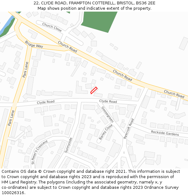 22, CLYDE ROAD, FRAMPTON COTTERELL, BRISTOL, BS36 2EE: Location map and indicative extent of plot