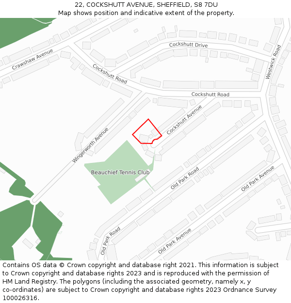 22, COCKSHUTT AVENUE, SHEFFIELD, S8 7DU: Location map and indicative extent of plot
