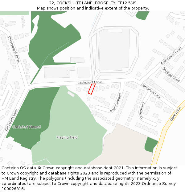 22, COCKSHUTT LANE, BROSELEY, TF12 5NS: Location map and indicative extent of plot