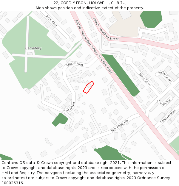 22, COED Y FRON, HOLYWELL, CH8 7UJ: Location map and indicative extent of plot