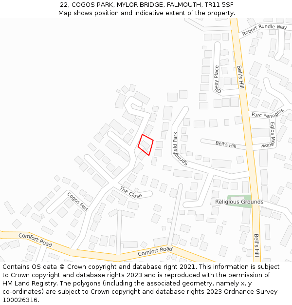 22, COGOS PARK, MYLOR BRIDGE, FALMOUTH, TR11 5SF: Location map and indicative extent of plot