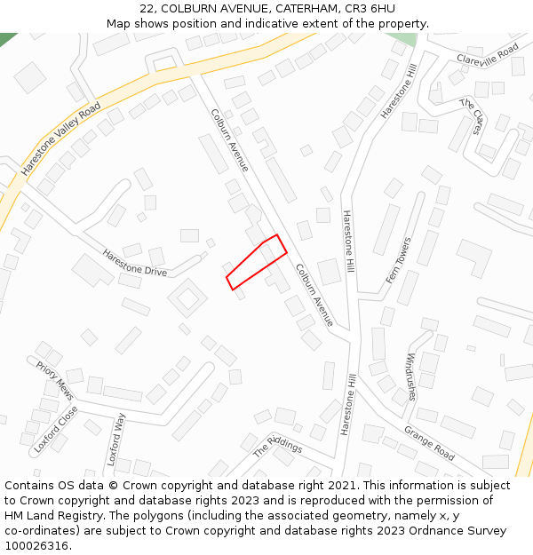 22, COLBURN AVENUE, CATERHAM, CR3 6HU: Location map and indicative extent of plot