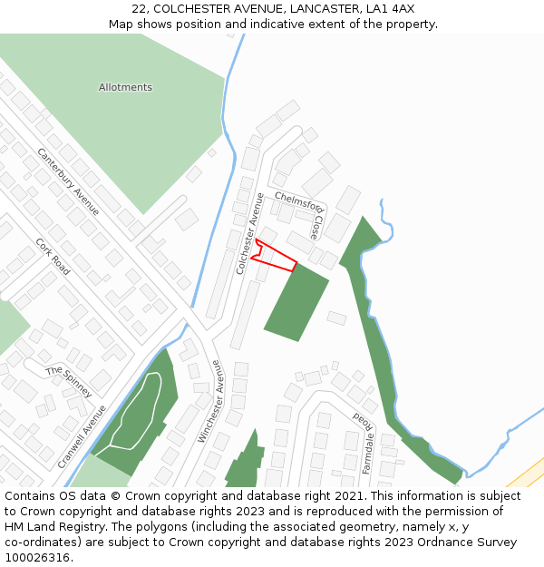 22, COLCHESTER AVENUE, LANCASTER, LA1 4AX: Location map and indicative extent of plot