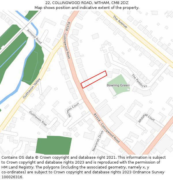 22, COLLINGWOOD ROAD, WITHAM, CM8 2DZ: Location map and indicative extent of plot