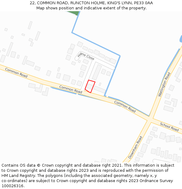 22, COMMON ROAD, RUNCTON HOLME, KING'S LYNN, PE33 0AA: Location map and indicative extent of plot