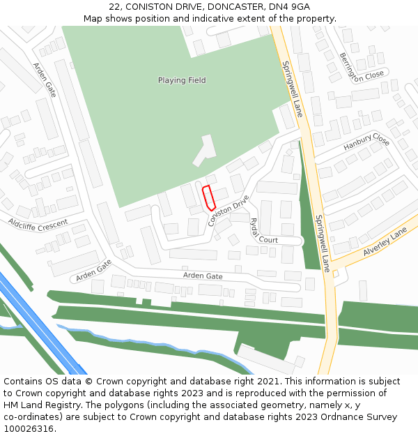 22, CONISTON DRIVE, DONCASTER, DN4 9GA: Location map and indicative extent of plot