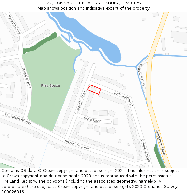 22, CONNAUGHT ROAD, AYLESBURY, HP20 1PS: Location map and indicative extent of plot