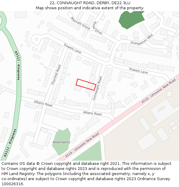 22, CONNAUGHT ROAD, DERBY, DE22 3LU: Location map and indicative extent of plot
