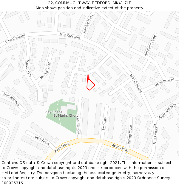 22, CONNAUGHT WAY, BEDFORD, MK41 7LB: Location map and indicative extent of plot