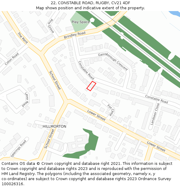 22, CONSTABLE ROAD, RUGBY, CV21 4DF: Location map and indicative extent of plot