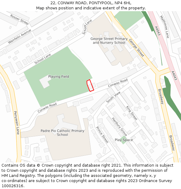 22, CONWAY ROAD, PONTYPOOL, NP4 6HL: Location map and indicative extent of plot