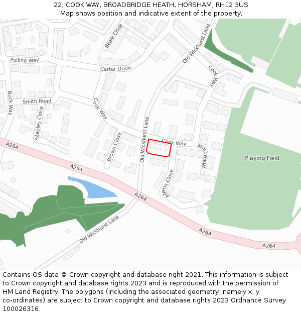 22, COOK WAY, BROADBRIDGE HEATH, HORSHAM, RH12 3US: Location map and indicative extent of plot