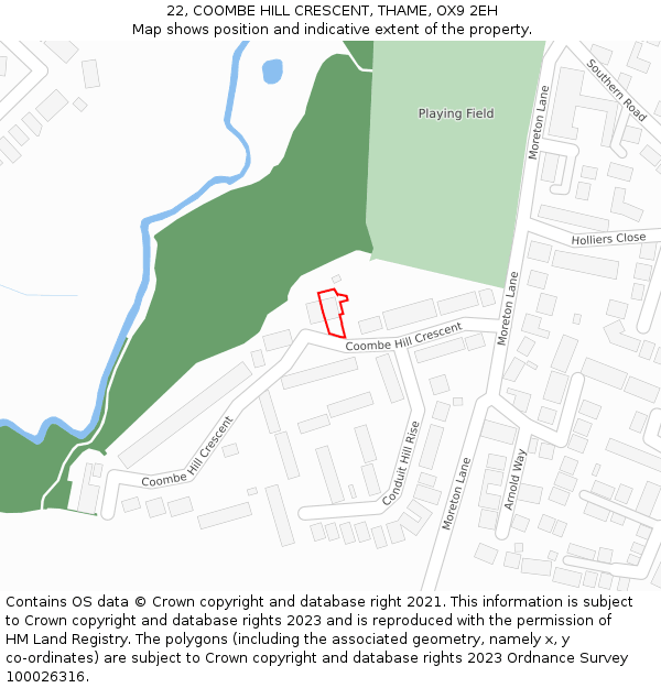 22, COOMBE HILL CRESCENT, THAME, OX9 2EH: Location map and indicative extent of plot