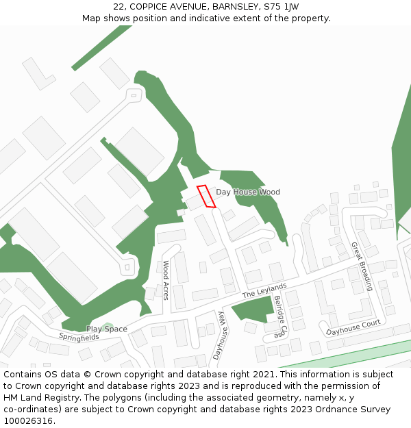 22, COPPICE AVENUE, BARNSLEY, S75 1JW: Location map and indicative extent of plot