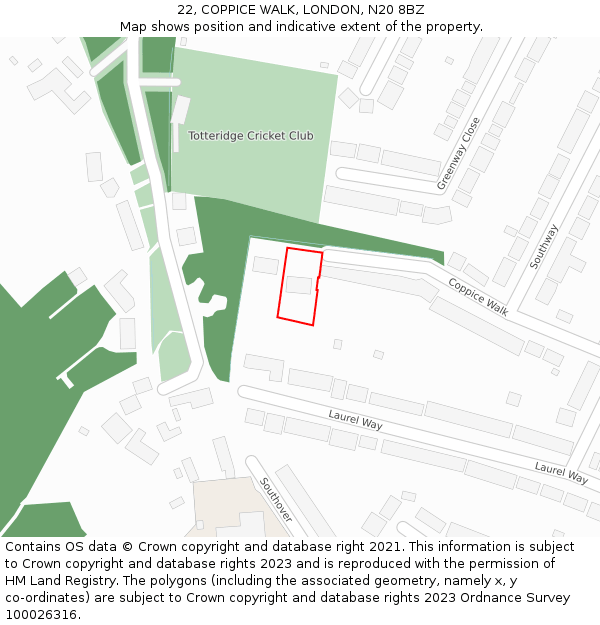 22, COPPICE WALK, LONDON, N20 8BZ: Location map and indicative extent of plot