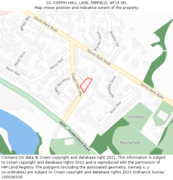 22, COPPIN HALL LANE, MIRFIELD, WF14 0EL: Location map and indicative extent of plot