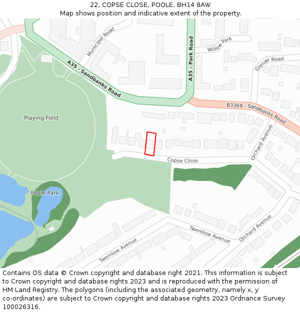 22, COPSE CLOSE, POOLE, BH14 8AW: Location map and indicative extent of plot