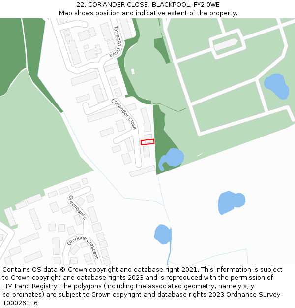 22, CORIANDER CLOSE, BLACKPOOL, FY2 0WE: Location map and indicative extent of plot