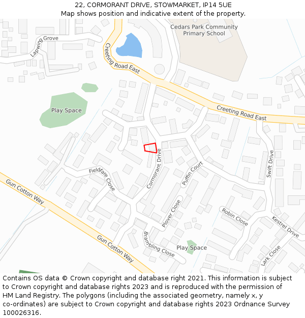 22, CORMORANT DRIVE, STOWMARKET, IP14 5UE: Location map and indicative extent of plot