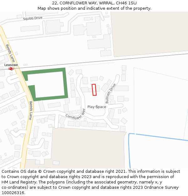 22, CORNFLOWER WAY, WIRRAL, CH46 1SU: Location map and indicative extent of plot