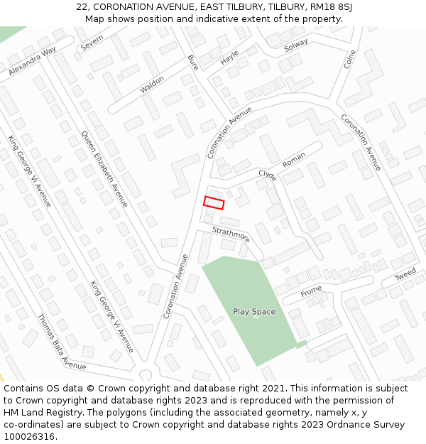 22, CORONATION AVENUE, EAST TILBURY, TILBURY, RM18 8SJ: Location map and indicative extent of plot