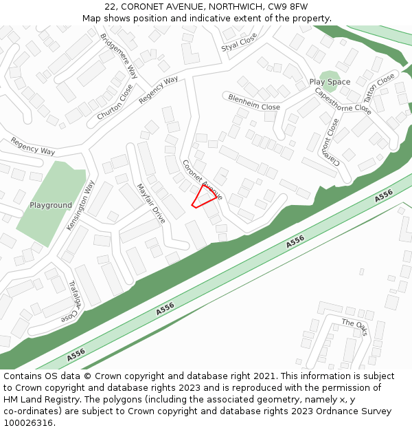 22, CORONET AVENUE, NORTHWICH, CW9 8FW: Location map and indicative extent of plot