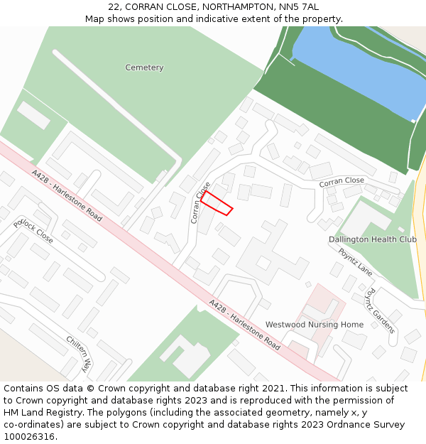 22, CORRAN CLOSE, NORTHAMPTON, NN5 7AL: Location map and indicative extent of plot