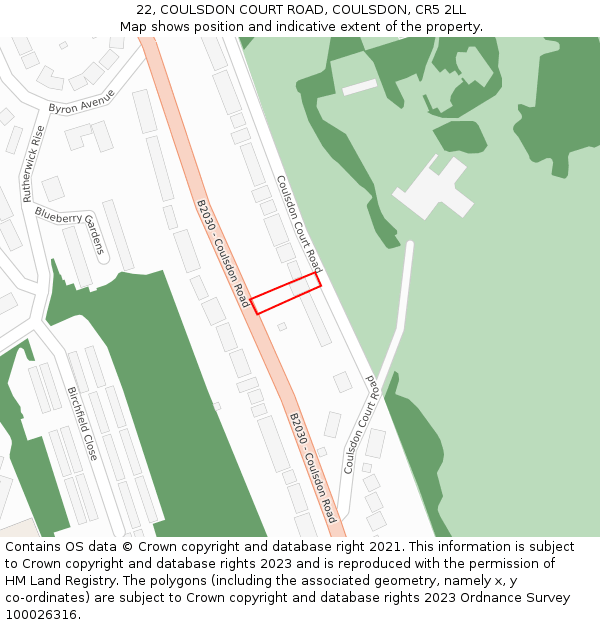 22, COULSDON COURT ROAD, COULSDON, CR5 2LL: Location map and indicative extent of plot