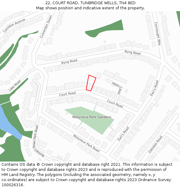 22, COURT ROAD, TUNBRIDGE WELLS, TN4 8ED: Location map and indicative extent of plot