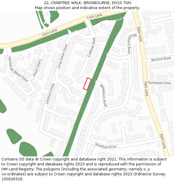 22, CRABTREE WALK, BROXBOURNE, EN10 7NN: Location map and indicative extent of plot