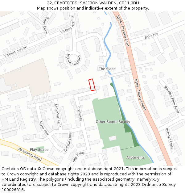 22, CRABTREES, SAFFRON WALDEN, CB11 3BH: Location map and indicative extent of plot