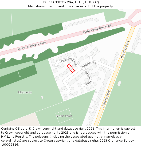 22, CRANBERRY WAY, HULL, HU4 7AQ: Location map and indicative extent of plot