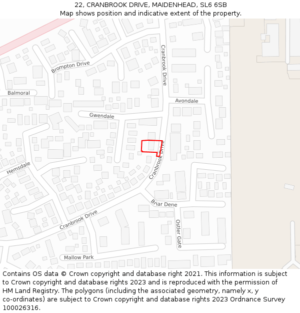 22, CRANBROOK DRIVE, MAIDENHEAD, SL6 6SB: Location map and indicative extent of plot