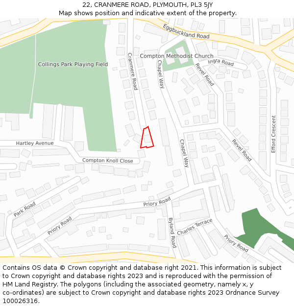 22, CRANMERE ROAD, PLYMOUTH, PL3 5JY: Location map and indicative extent of plot