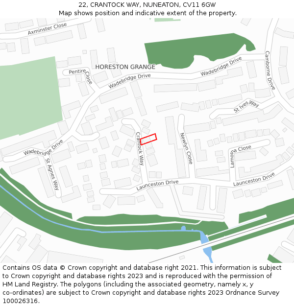 22, CRANTOCK WAY, NUNEATON, CV11 6GW: Location map and indicative extent of plot